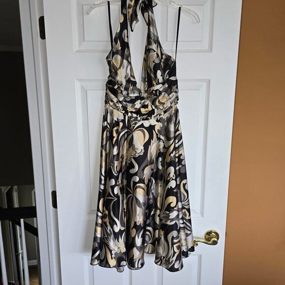 FAUST Paris Designer Geometric Halter Midi Dress Satin Size XS/S Satin EUC - Picture 2 of 9